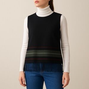 Vintage 90s Wool Blend Black Sleeveless Top w/ Fringe Hem Women’s Size 14